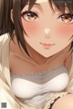 Anime girl with brown eyes and a white shirt.