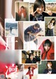 A collage of photos of a girl in a school uniform.
